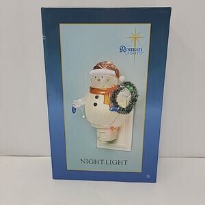 Roman Lights SNOWMAN Holding A Wreath LED NIGHT LIGHT w/ SWIVEL PLUG TESTED
